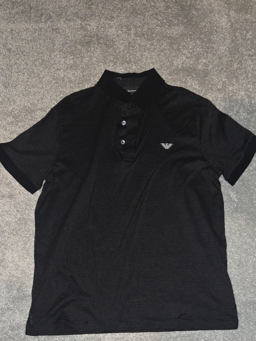 Emporio Armani Men's Black Micro-Pattern Polo Shirt